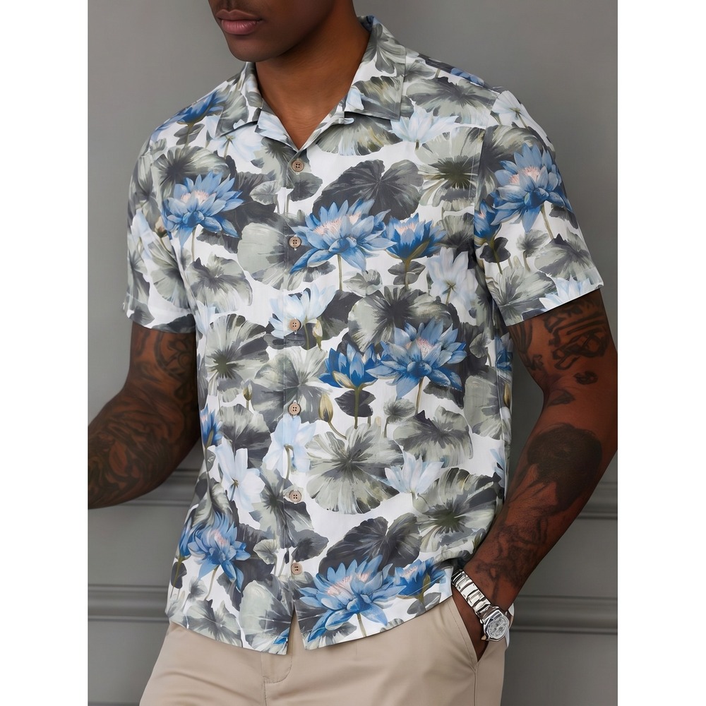 Tommy Bahama Button Up Shirt Mens M Blue Excellent Heritage Tortola Silk Floral